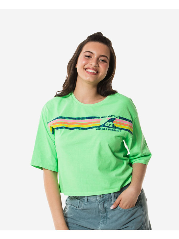Havaianas T-shirt Cropped Stripes 62 Vintage - NEON GREEN