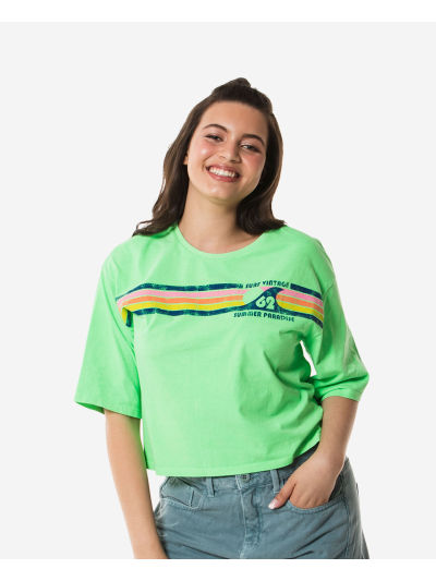 Havaianas T-shirt Cropped Stripes 62 Vintage - NEON GREEN