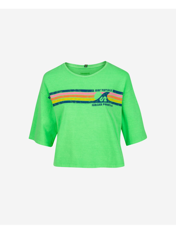 Havaianas T-shirt Cropped Stripes 62 Vintage - NEON GREEN